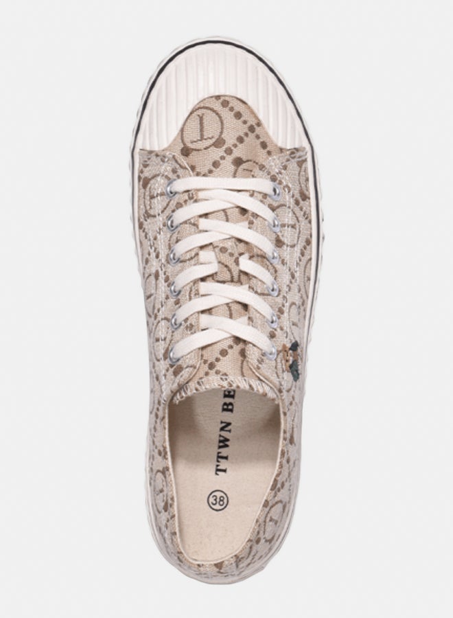 TTWN Bear TTWN Low Top Brown T Pattern Quilted Canvas Shoes - Image 2